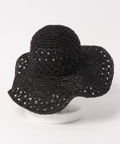 KOBE LETTUCE（コウベレタス）の「[UVカット]つば広透かしレース編みストローハット（ハット・レディース・ブラック/ベージュ/ライトベージュ・FREE）」の8枚目の写真
