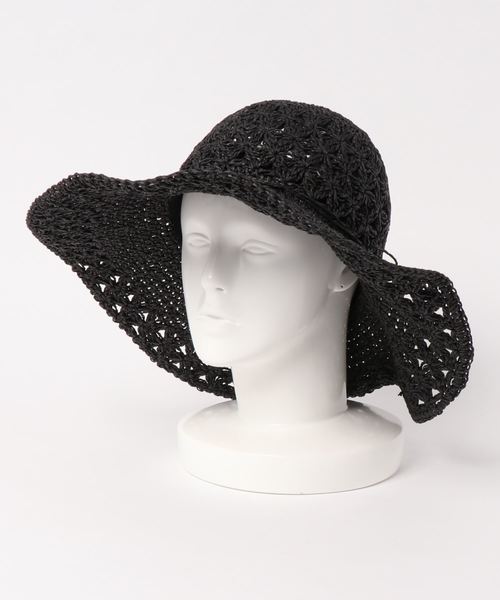 KOBE LETTUCE（コウベレタス）の「[UVカット]つば広透かしレース編みストローハット（ハット・レディース・ブラック/ベージュ/ライトベージュ・FREE）」の5枚目の写真