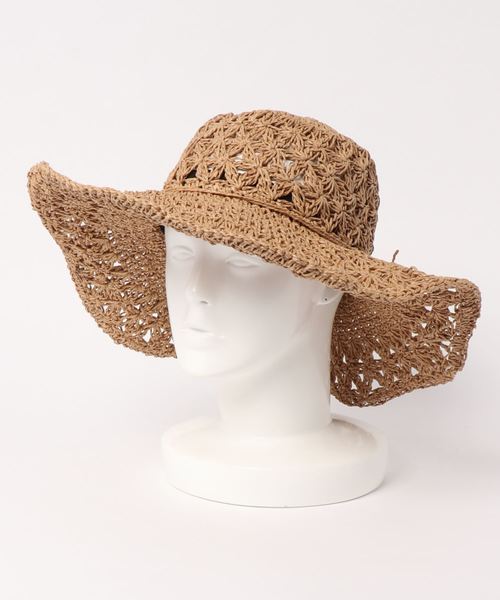 KOBE LETTUCE（コウベレタス）の「[UVカット]つば広透かしレース編みストローハット（ハット・レディース・ブラック/ベージュ/ライトベージュ・FREE）」の12枚目の写真