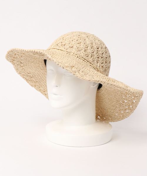 KOBE LETTUCE（コウベレタス）の「[UVカット]つば広透かしレース編みストローハット（ハット・レディース・ブラック/ベージュ/ライトベージュ・FREE）」の6枚目の写真