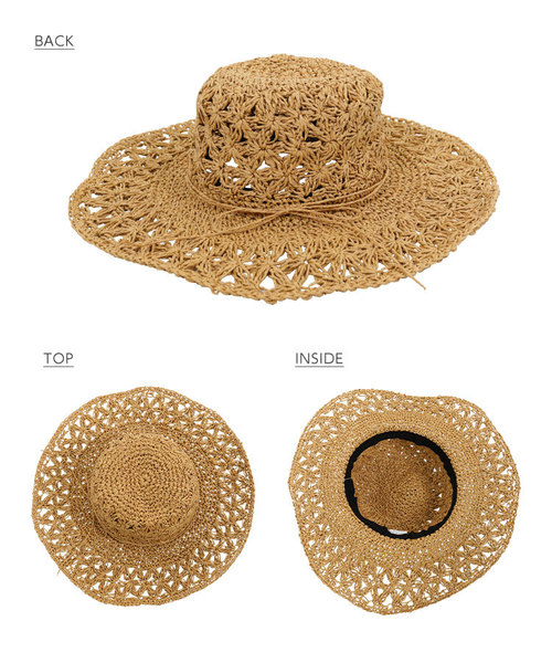 KOBE LETTUCE（コウベレタス）の「[UVカット]つば広透かしレース編みストローハット（ハット・レディース・ブラック/ベージュ/ライトベージュ・FREE）」の4枚目の写真