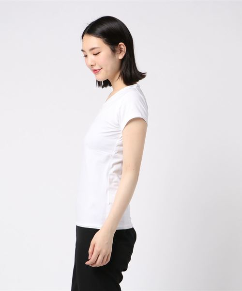 HONKY TONK(ホンキートンク)の「【honky tonk/ホンキートンク】カールデザイン Vネックカットソートップス(Tシャツ/カットソー・レディース・ホワイト/杢グレー・FREE)」の4枚目の写真