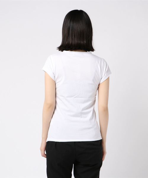 HONKY TONK(ホンキートンク)の「【honky tonk/ホンキートンク】カールデザイン Vネックカットソートップス(Tシャツ/カットソー・レディース・ホワイト/杢グレー・FREE)」の3枚目の写真