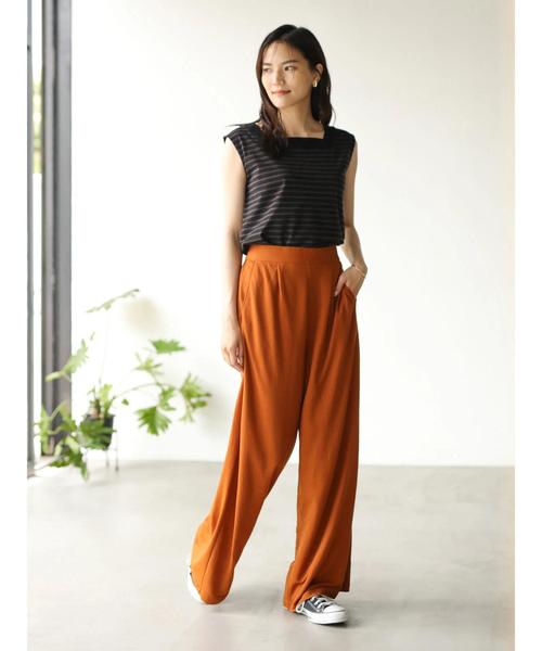 AMERICAN HOLIC（アメリカンホリック）の「前タックストレートカットワイドパンツ　＊（その他パンツ・レディース・ブラック/ベージュ/カーキ/オレンジ・M/L）」の10枚目の写真