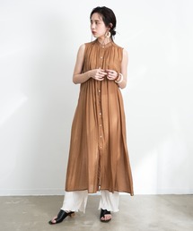 Aunt Marie's | AUNT MARIE'S シアーバンドカラーサテンノースリシャツワンピース(シャツワンピース)