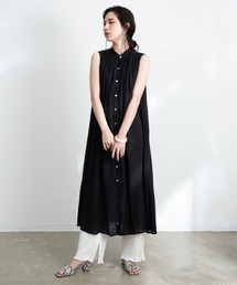 Aunt Marie's | AUNT MARIE'S シアーバンドカラーサテンノースリシャツワンピース(シャツワンピース)