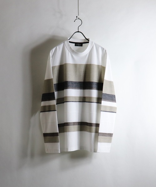 Confirm(コンファーム)の「Confirm / コンファーム へリンボーンボーダーロンT(Tシャツ/カットソー・メンズ・ブラック/ベージュ/ネイビー/ワイン・M/L)」の1枚目の写真