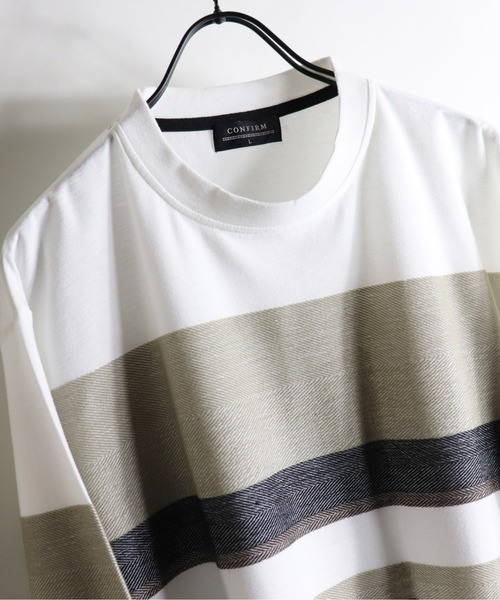 Confirm(コンファーム)の「Confirm / コンファーム へリンボーンボーダーロンT(Tシャツ/カットソー・メンズ・ブラック/ベージュ/ネイビー/ワイン・M/L)」の16枚目の写真