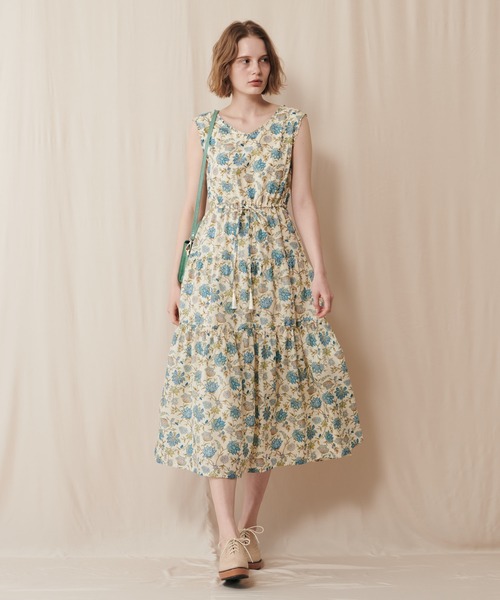 オリジナルプリント オリジナルプリント サラサバックボタンティアードワンピース