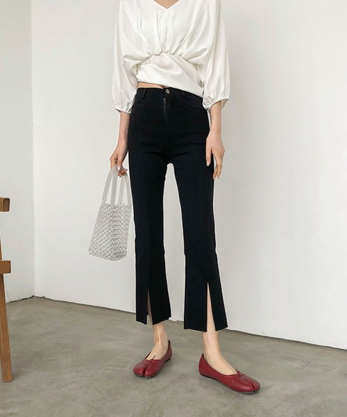 Leja ハイウエストセンタープレスワイドサロペット Leja（レジャ）の「【美脚効果】ハイウエストセンタープレス