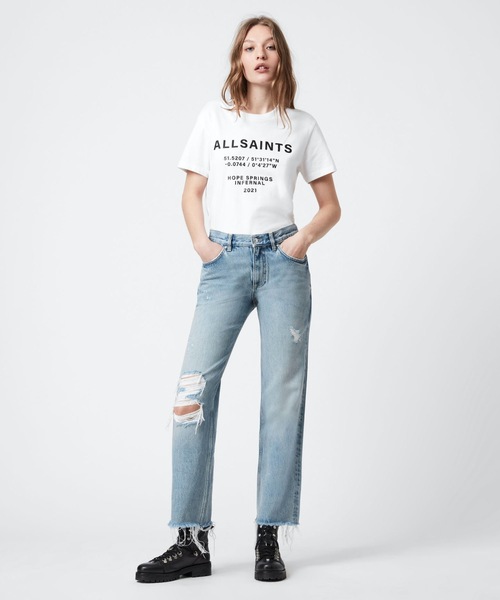 ALLSAINTS（オールセインツ）の「CO-ORDINATES BOYFRIEND T-SHIRT | CO-ORDINATES ボーイフレンド Tシャツ（Tシャツ/カットソー・レディース・グリーン系/ブラック/ホワイト・M/S/XS）」の4枚目の写真
