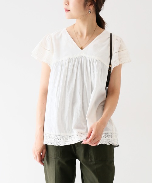 SLOBE IENA(スローブイエナ)の「コットンボイルラッフルスリーブブラウス【手洗い可能】◆(シャツ/ブラウス・レディース・ブルー系その他/ホワイト/パープル/ブラック・FREE)」の2枚目の写真
