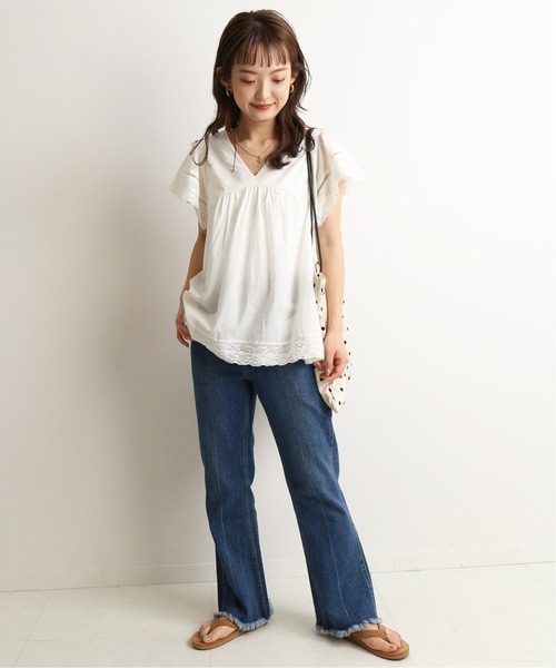 SLOBE IENA(スローブイエナ)の「コットンボイルラッフルスリーブブラウス【手洗い可能】◆(シャツ/ブラウス・レディース・ブルー系その他/ホワイト/パープル/ブラック・FREE)」の11枚目の写真