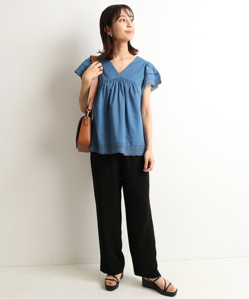 SLOBE IENA(スローブイエナ)の「コットンボイルラッフルスリーブブラウス【手洗い可能】◆(シャツ/ブラウス・レディース・ブルー系その他/ホワイト/パープル/ブラック・FREE)」の12枚目の写真