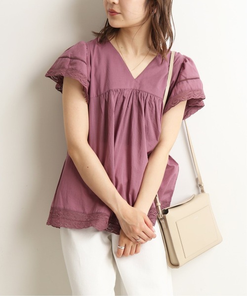 SLOBE IENA(スローブイエナ)の「コットンボイルラッフルスリーブブラウス【手洗い可能】◆(シャツ/ブラウス・レディース・ブルー系その他/ホワイト/パープル/ブラック・FREE)」の7枚目の写真