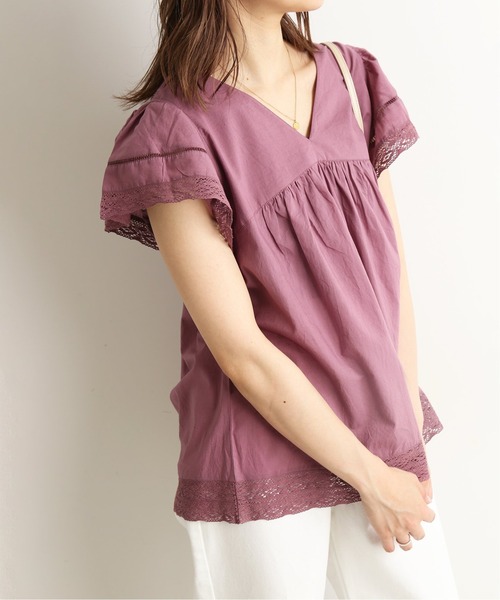 SLOBE IENA(スローブイエナ)の「コットンボイルラッフルスリーブブラウス【手洗い可能】◆(シャツ/ブラウス・レディース・ブルー系その他/ホワイト/パープル/ブラック・FREE)」の8枚目の写真