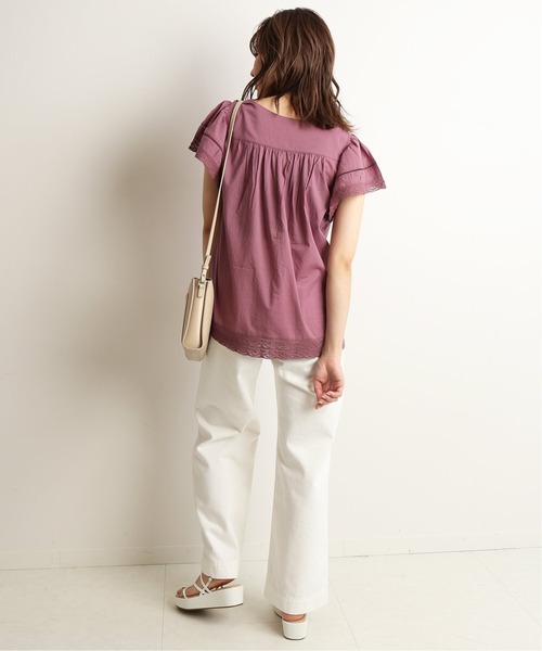 SLOBE IENA(スローブイエナ)の「コットンボイルラッフルスリーブブラウス【手洗い可能】◆(シャツ/ブラウス・レディース・ブルー系その他/ホワイト/パープル/ブラック・FREE)」の9枚目の写真