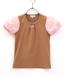 panpantutu（パンパンチュチュ）の「お花とリボンのパフスリーブトップ/ミルクショコラ(110-130cm)（Tシャツ/カットソー・キッズ）」