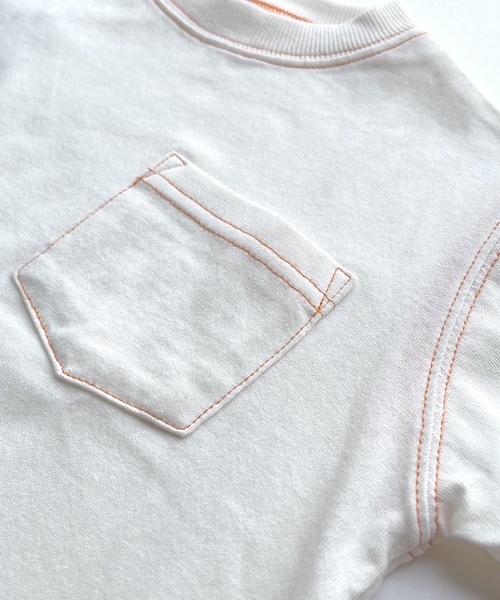 Life Support Products（ライフサポートプロダクツ）の「ステッチ配色ポケットTシャツ（80～150cm）（Tシャツ/カットソー・キッズ・ホワイト/ブラック/パープル/レッド/イエロー・90/100/110/120/80/130/95/140/150）」の6枚目の写真