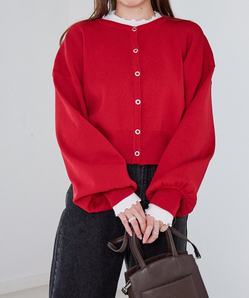 Heather(ヘザー)の「2WAYスナップボタンニットカーディガン 217856(カーディガン/ボレロ・レディース・アイボリー/レッド/ブラック/グレー/グリーン・FREE)」の5枚目の写真