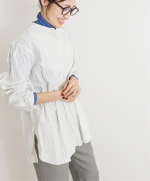 美品　イエナ　IENA　maison シルク　バンドカラーシャツ　アイボリー系 美品 イエナ IENA maison シルク バンドカラーシャツ アイボリー
