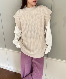 【DIDOT.】ハイネックケーブルニットベスト