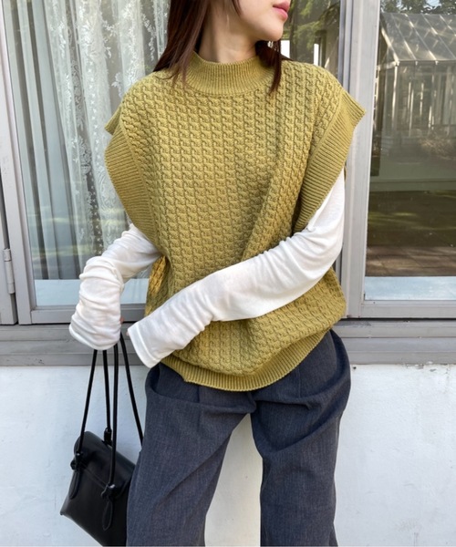 Didot.showroom（ディドット ショールーム）の「【DIDOT.】ハイネックケーブルニットベスト（ベスト・レディース・ブラウン/マスタード/アイボリー・FREE）」の11枚目の写真