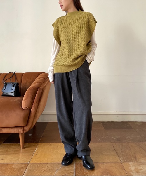 Didot.showroom（ディドット ショールーム）の「【DIDOT.】ハイネックケーブルニットベスト（ベスト・レディース・ブラウン/マスタード/アイボリー・FREE）」の13枚目の写真