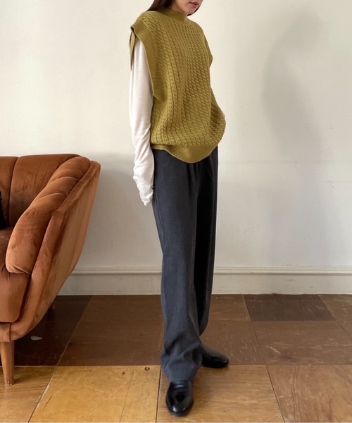 Didot.showroom（ディドット ショールーム）の「【DIDOT.】ハイネックケーブルニットベスト（ベスト・レディース・ブラウン/マスタード/アイボリー・FREE）」の15枚目の写真