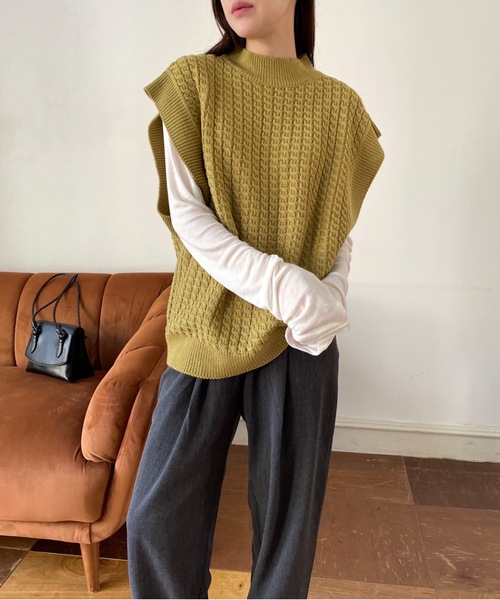 Didot.showroom（ディドット ショールーム）の「【DIDOT.】ハイネックケーブルニットベスト（ベスト・レディース・ブラウン/マスタード/アイボリー・FREE）」の17枚目の写真