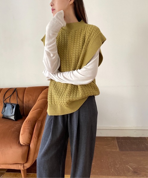 Didot.showroom（ディドット ショールーム）の「【DIDOT.】ハイネックケーブルニットベスト（ベスト・レディース・ブラウン/マスタード/アイボリー・FREE）」の18枚目の写真