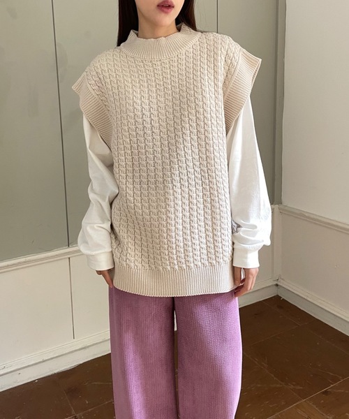 Didot.showroom（ディドット ショールーム）の「【DIDOT.】ハイネックケーブルニットベスト（ベスト・レディース・ブラウン/マスタード/アイボリー・FREE）」の19枚目の写真