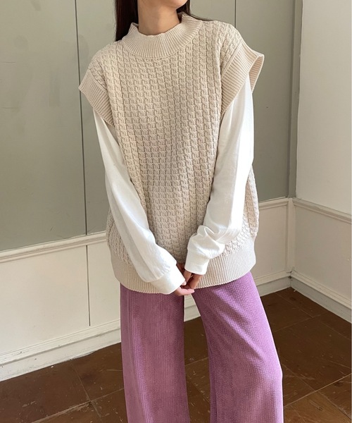 Didot.showroom（ディドット ショールーム）の「【DIDOT.】ハイネックケーブルニットベスト（ベスト・レディース・ブラウン/マスタード/アイボリー・FREE）」の20枚目の写真