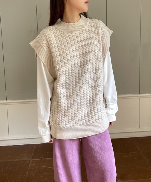 Didot.showroom（ディドット ショールーム）の「【DIDOT.】ハイネックケーブルニットベスト（ベスト・レディース・ブラウン/マスタード/アイボリー・FREE）」の21枚目の写真