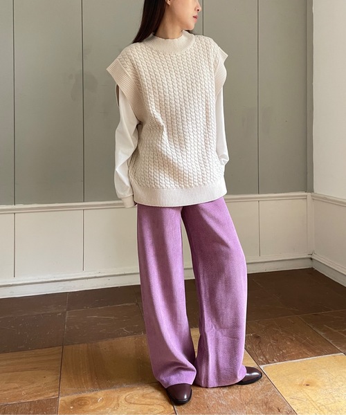 Didot.showroom（ディドット ショールーム）の「【DIDOT.】ハイネックケーブルニットベスト（ベスト・レディース・ブラウン/マスタード/アイボリー・FREE）」の22枚目の写真