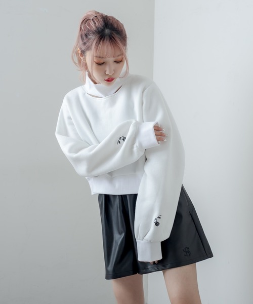 RASVOA（ラスボア）の「フェイクレザーワイドショートパンツ（その他パンツ・レディース・ブラック/アイボリー・FREE）」の12枚目の写真