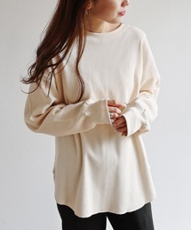 コットンワッフル長袖クルーネックTシャツ