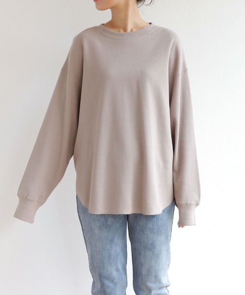 andme(アンドミー)の「コットンワッフル長袖クルーネックTシャツ(Tシャツ/カットソー・レディース・チャコールグレー/ブラック/ベージュ/ブルー/グリーン/アイボリー/グレイッシュベージュ・M)」の9枚目の写真