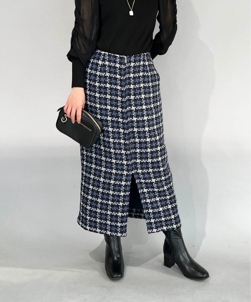 PICCIN(ピッチン)の「レトロ千鳥チェックスカート(スカート・レディース・グレー/レッド・M/L)」の2枚目の写真