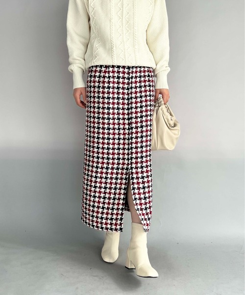PICCIN(ピッチン)の「レトロ千鳥チェックスカート(スカート・レディース・グレー/レッド・M/L)」の1枚目の写真