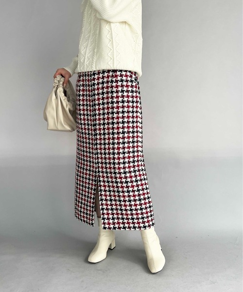 PICCIN(ピッチン)の「レトロ千鳥チェックスカート(スカート・レディース・グレー/レッド・M/L)」の18枚目の写真