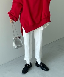 center line relax sweat pants / オールシーズン履ける！センターラインウエストゴムポケット付きリラックススウェットパンツ