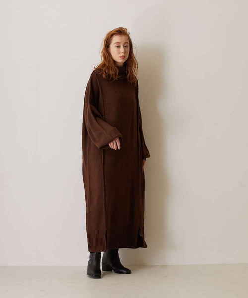 FLEUR DE KALINA(フレールドゥカリーナ)の「【FLEUR DE KALINA/フレール ドゥ カリーナ】 針抜きデザインニットロングワンピース(ワンピース・レディース・ブラック/ブラウン・FREE)」の17枚目の写真