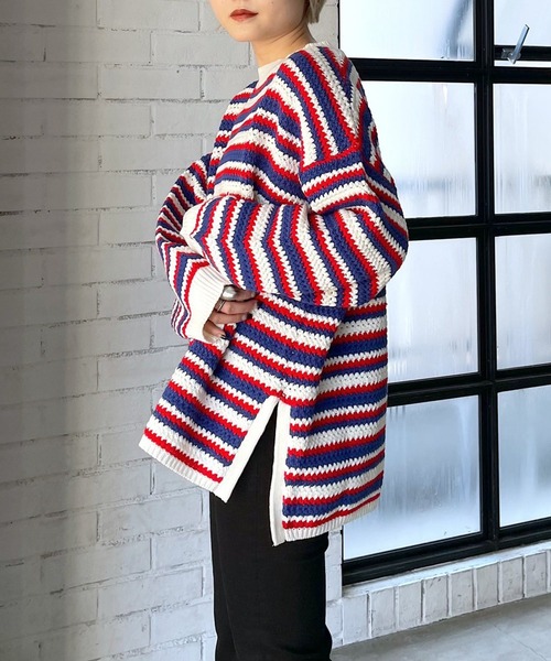 PAGEBOY（ページボーイ）の「ルーズボーダーニット（ニット/セーター・レディース・ホワイト×ブラック/マルチ・FREE）」の6枚目の写真