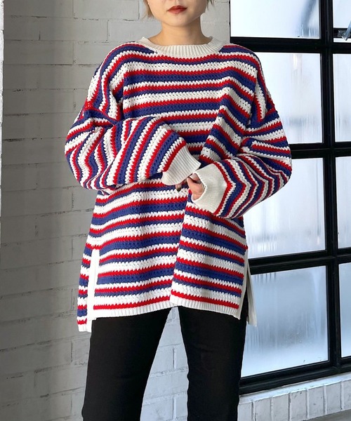 PAGEBOY（ページボーイ）の「ルーズボーダーニット（ニット/セーター・レディース・ホワイト×ブラック/マルチ・FREE）」の7枚目の写真