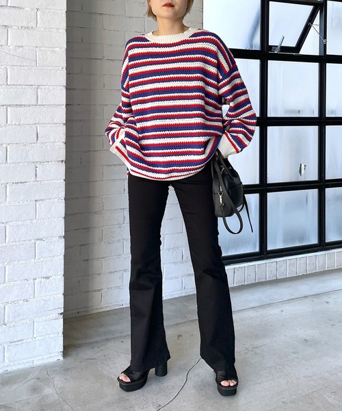 PAGEBOY（ページボーイ）の「ルーズボーダーニット（ニット/セーター・レディース・ホワイト×ブラック/マルチ・FREE）」の9枚目の写真