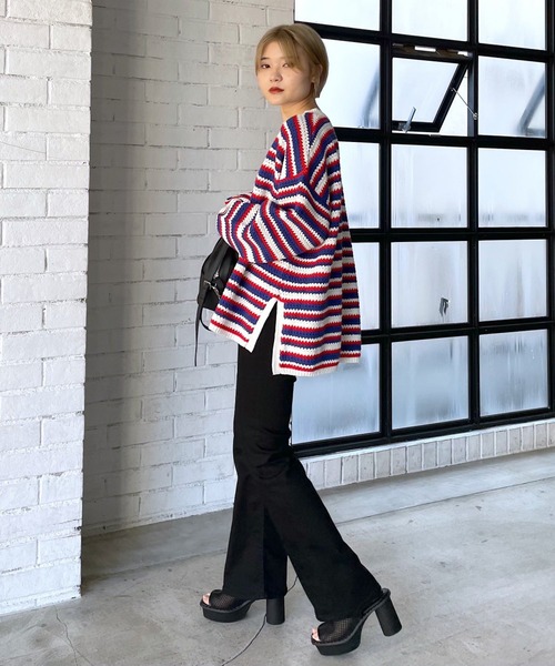 PAGEBOY（ページボーイ）の「ルーズボーダーニット（ニット/セーター・レディース・ホワイト×ブラック/マルチ・FREE）」の10枚目の写真