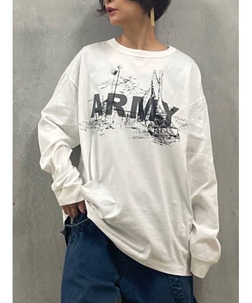 BEARDSLEY(ビアズリー)の「《FRIPIER・ユニセックス》ARMYロングTシャツ(マリーナ)(Tシャツ/カットソー・レディース・ホワイト/グレー・FREE)」の2枚目の写真