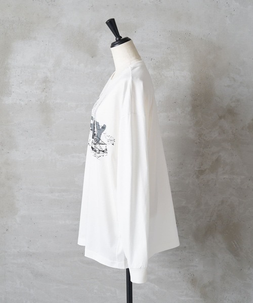 BEARDSLEY(ビアズリー)の「《FRIPIER・ユニセックス》ARMYロングTシャツ(マリーナ)(Tシャツ/カットソー・レディース・ホワイト/グレー・FREE)」の7枚目の写真