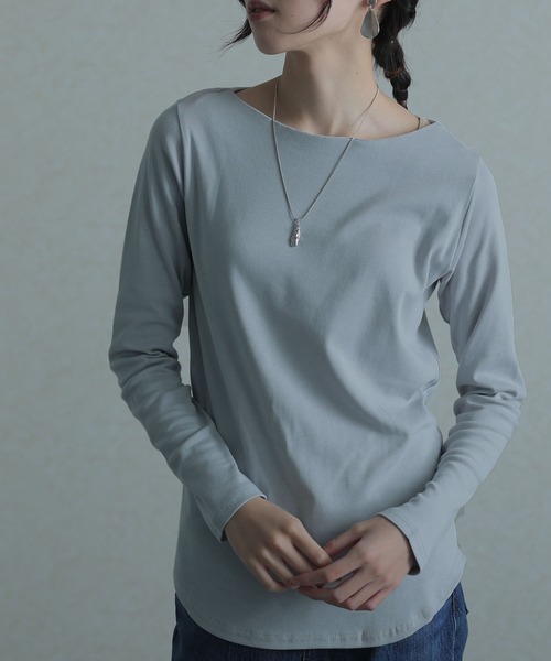 ElegChic（エレグシック）の「フライスボートネック ロング スリーブシャツ 長袖 （Tシャツ/カットソー・レディース・マジェンタ/ライトブルーグレー/チャコールグレー/杢グレー/ネイビー/ブラック/グレイッシュベージュ/ホワイト/カーキ・3L/4L/L/M/XL）」の5枚目の写真